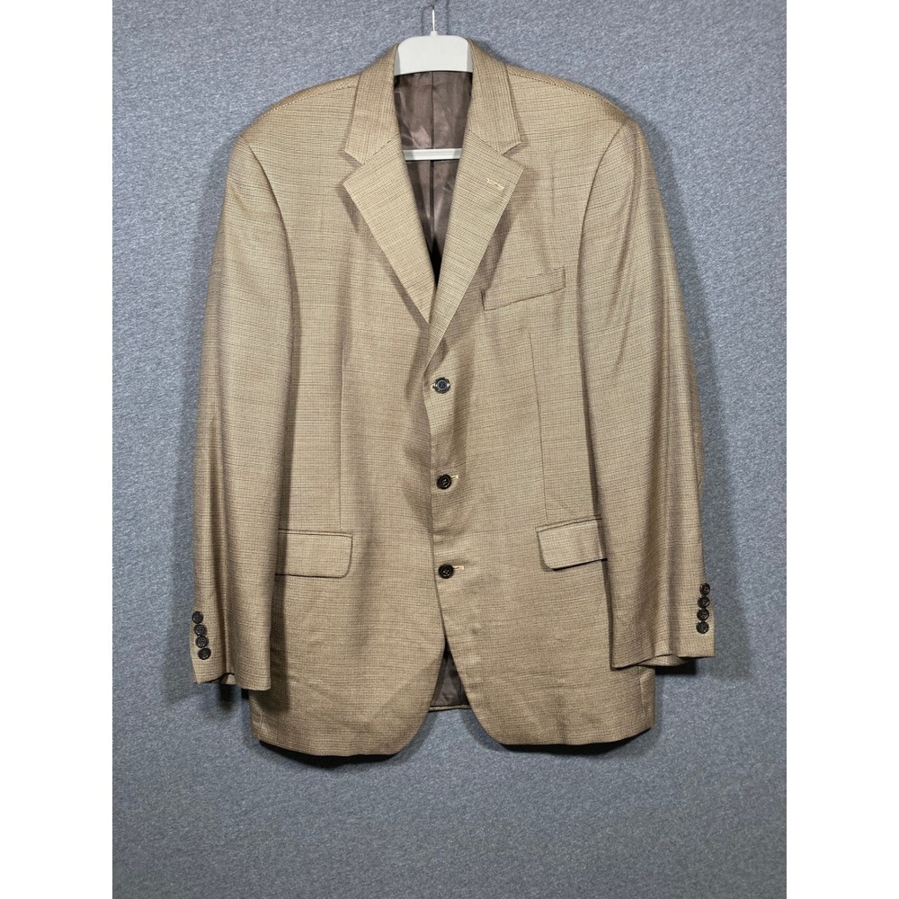 Andrew Fezza Fusion Mens Tan Brown Micro Check 3 Button Blazer Sport Coat 42L - Picture 2 of 11